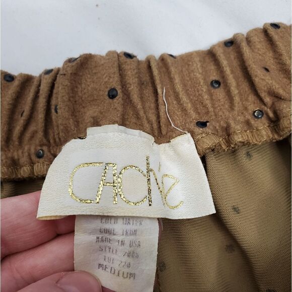 VINTAGE 80s/90s CACHE pants tan high waist textured dot pull‎ on M - Picture 2 of 12